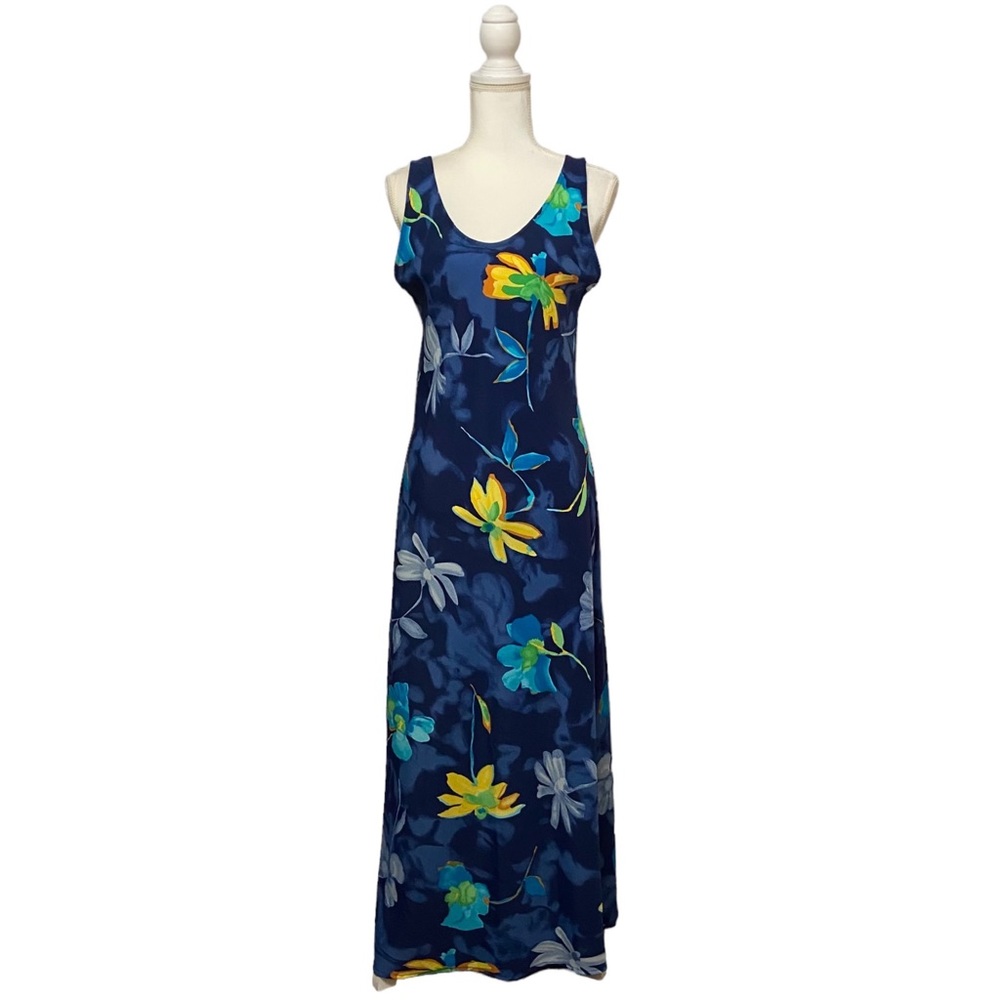 Y2k DBY Womens Floral Fairy Grunge Maxi Dress 90s Vintage Size 11 Navy Romantic